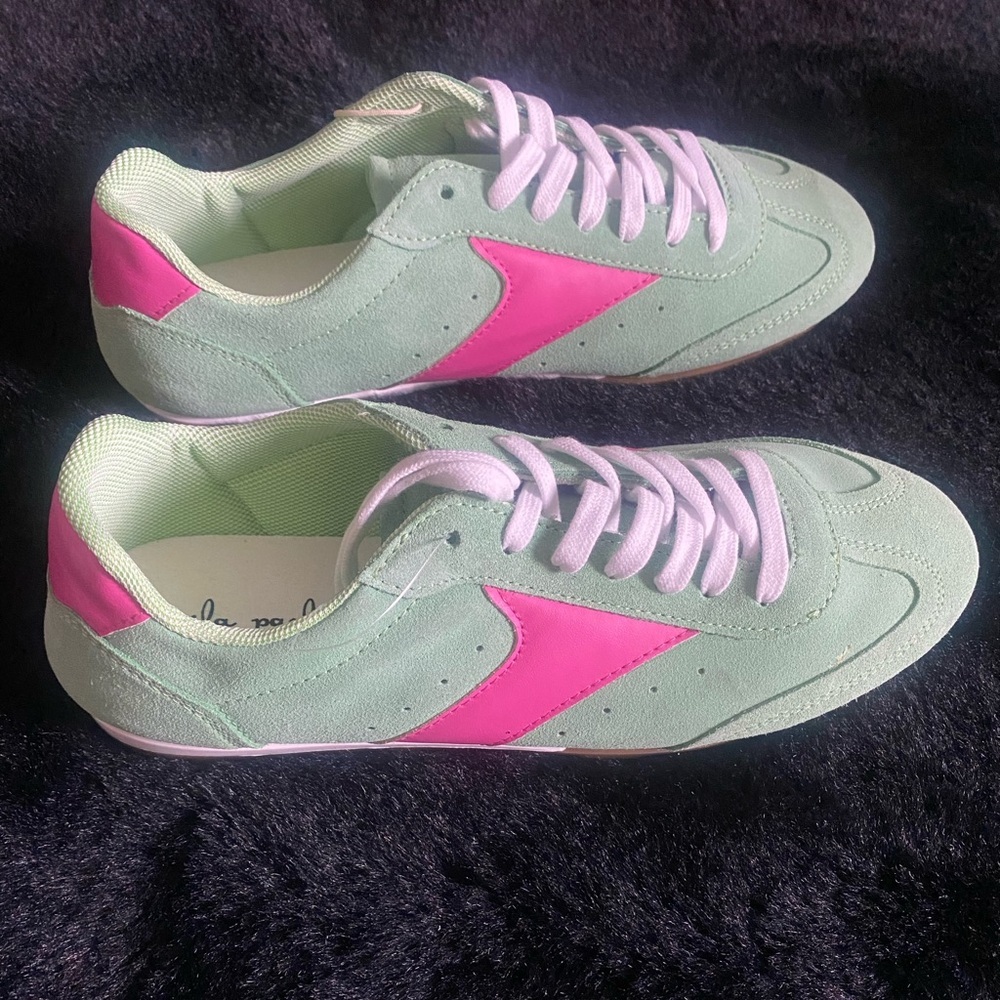 Mila Paoli mint green & hot pink suede leather casual sneakers Italy 41 9.5 US - Picture 2 of 6